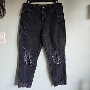 SO Black Distressed High Rise Mom Jeans Size 9/29W